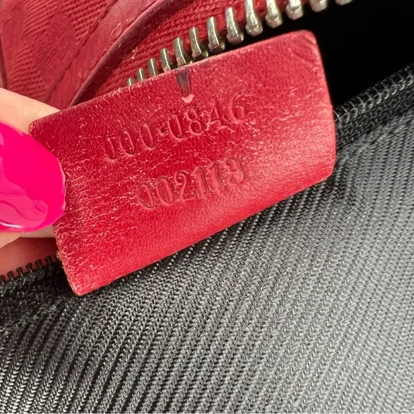 GUCCI GG Canvas Boston Bag, Red Jacquard Fabric, Red Leather Trim, Authentic